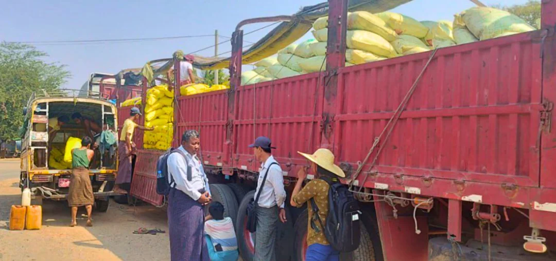 Truck being loaded with agricultural input sacks